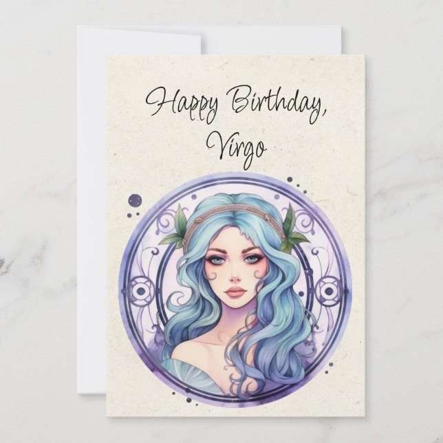 Våg Maiden Zodiac Watercolor Birthday Flata Card (Framsida)