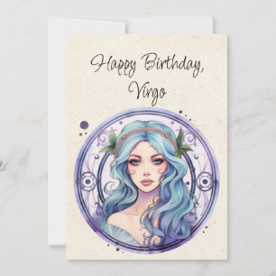 Våg Maiden Zodiac Watercolor Birthday Flata Card