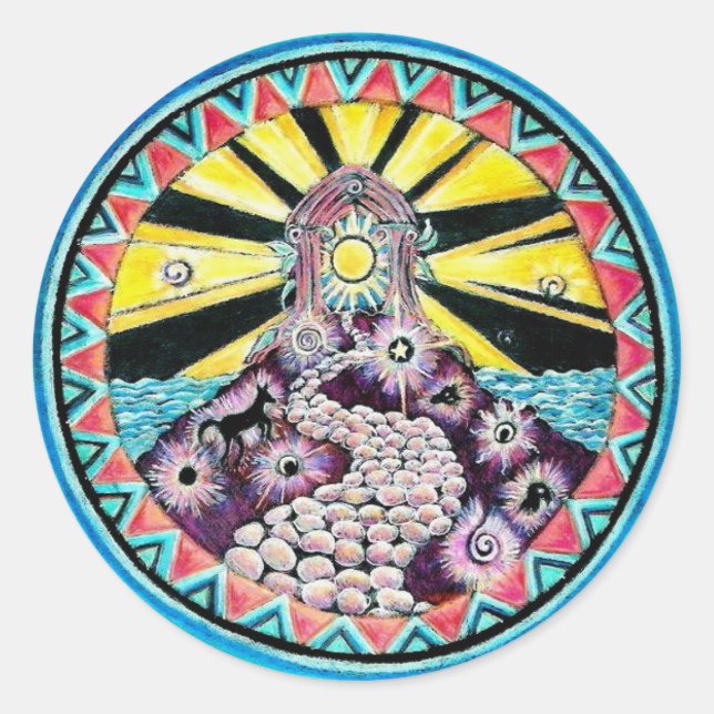 Väg Mandala Sticker Runt Klistermärke (Framsida)