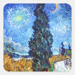 Väg med Cypress och Star liggande konst Van Gogh Fyrkantigt Klistermärke