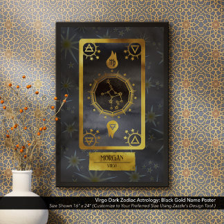 Våg Mörk Zodiac Astrology: Black Guld Namn Poster