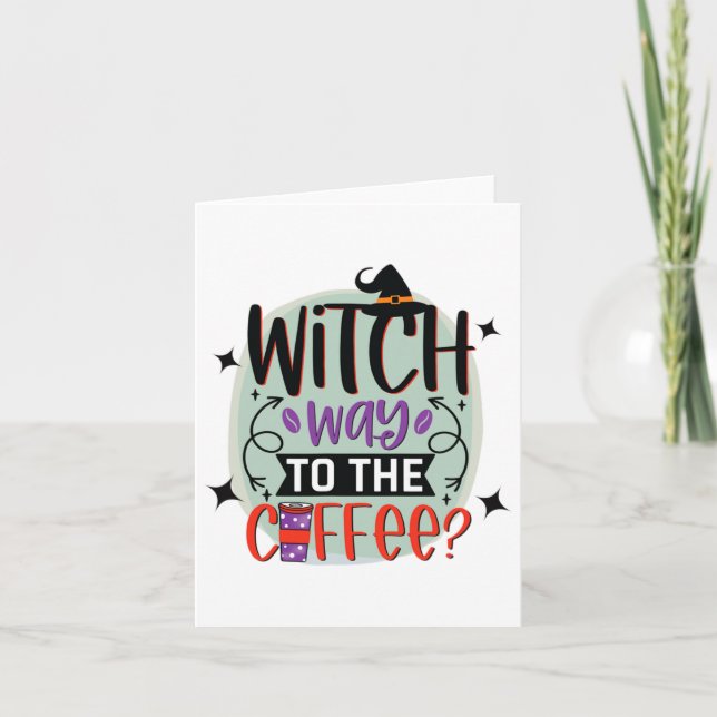 Väg mot kaffet från Halloween Witch Kort (Framsida)