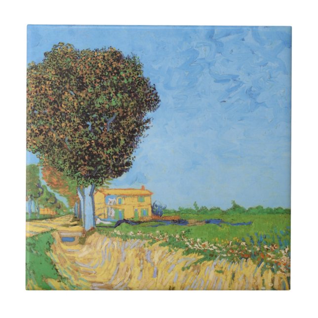 Väg nära Arles av Vincent van Gogh Kakelplatta (Framsidan)
