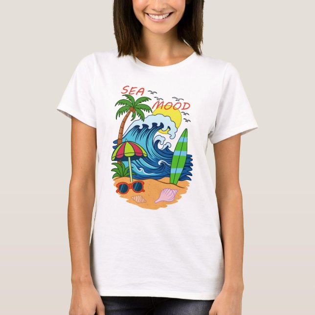 Våg och palmerkvinnors t-shirt (Framsida)