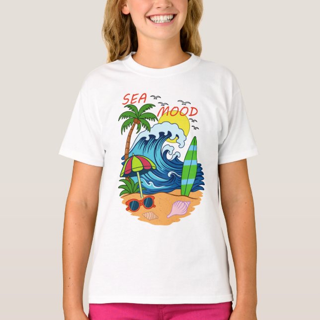 Våg och Palmträd Barn T-Shirt (Framsida)