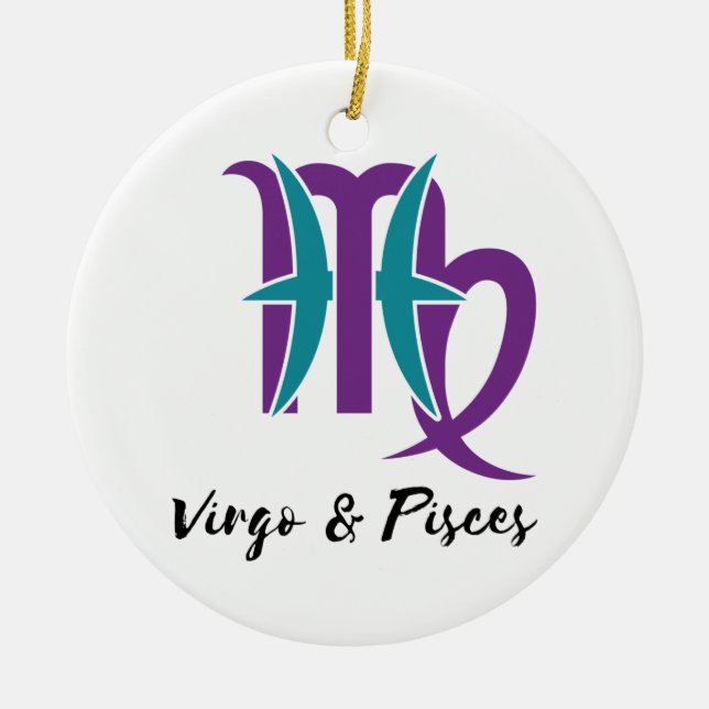 Våg och Pisces Par Zodiac Astrology Julgransprydnad Keramik (Framsidan)
