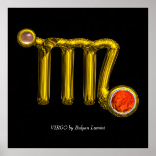 VÅG/ORANGE AGATE,GULD ZODIAC SIGN JEWEL,Svart Poster
