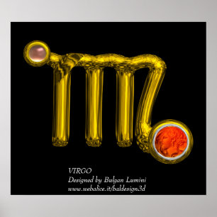 VÅG/ORANGE AGATE,GULD ZODIAC SIGN JEWEL,Svart Poster