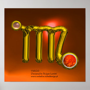 VÅG/ORANGE,GRÅTT AGATE GULD ZODIAC SIGN JEWEL POSTER