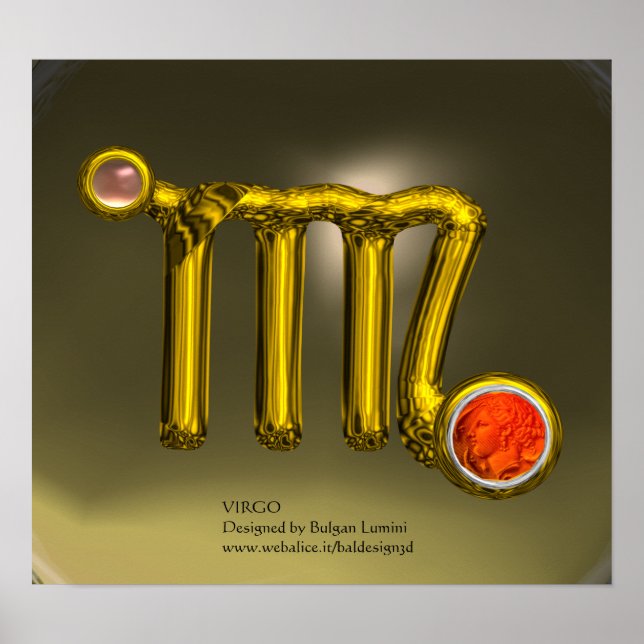 VÅG/ORANGE,GRÅTT AGATE GULD ZODIAC SIGN JEWEL POSTER (Framsidan)