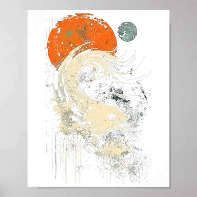 Våg Orange Svart Surfande Grafisk  Poster (Framsidan)