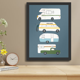 VÄG RESA! Campervan vanlife RV Trailer Blue Poster
