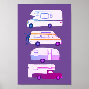 VÄG RESA! Campervan vanlife RV Trailer Lila Poster