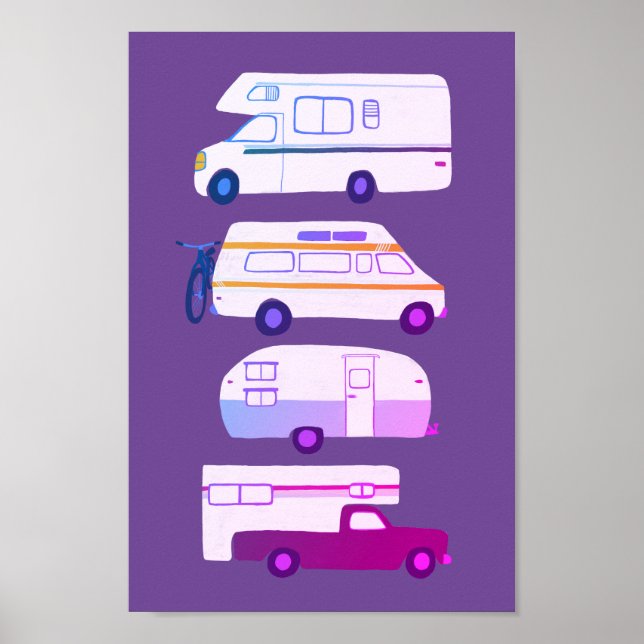 VÄG RESA! Campervan vanlife RV Trailer Lila Poster (Framsidan)