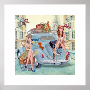 Väg resa genom Paris flickor Poster