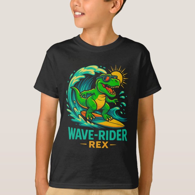 Våg-ryttare Rex Roligt Surfande Dinosaurie T-Rex S T Shirt (Framsida)