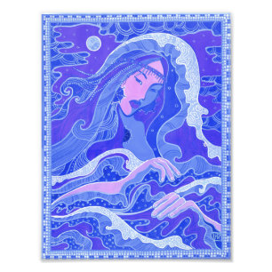 Våg, Sjöjungfru, Fantasy Art Asian Girl, Blue & Fototryck