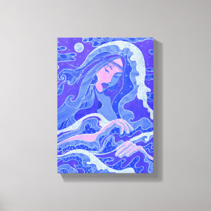 Våg, Sjöjungfru, Fantasy Art Asian Girl, Blue & Ro Canvastryck