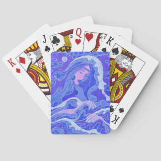Våg, Sjöjungfru, Fantasy Art Asian Girl, Blue & Ro Casinokort