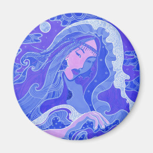 Våg, Sjöjungfru, Fantasy Art Asian Girl, Blue & Ro Magnet