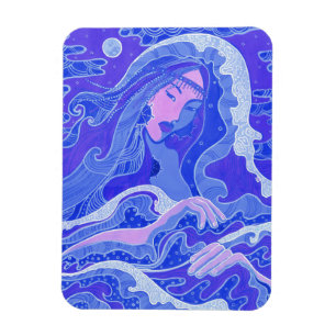 Våg, Sjöjungfru, Fantasy Art Asian Girl, Blue & Ro Magnet