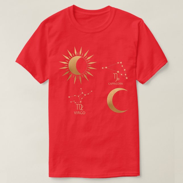 Våg Sol-Capricorn Måne Zodiac T Shirt (Design framsida)