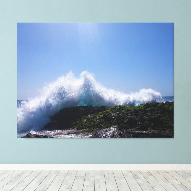 Våg som når himlen  Kustnära klippor Fotografi Canvastryck (Insitu (trägolv))