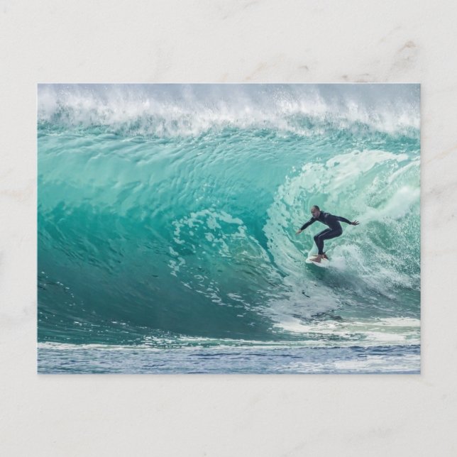 Våg, Surfer, vackert liggande Vykort (Framsida)