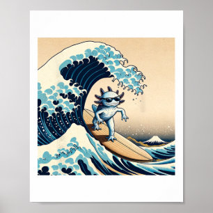 Våg surfing Axolotl Kärlek Rolig Anime Ödla Salama Poster