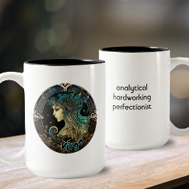 Våg Teal and Black Watercolor Zodiac Två-Tonad Mugg