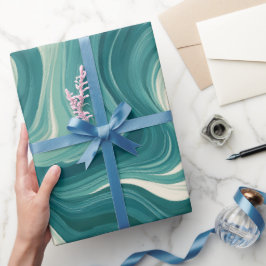 Våg Teal Aqua Rörelse Vit Abstrakt Mönster Presentpapper