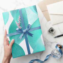 Våg Teal Aqua Rörelse Vit Abstrakt Mönster Presentpapper
