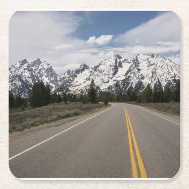 Väg till den Teton bergskedjan Underlägg Papper Kvadrat (Framsidan)