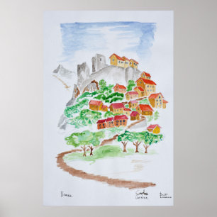 Väg till fästningen Corte Korsika, Frankrike Poster