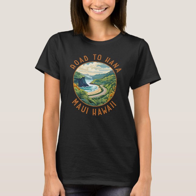Väg till Hana Maui Hawaii Retro Distress Circle T Shirt (Framsida)