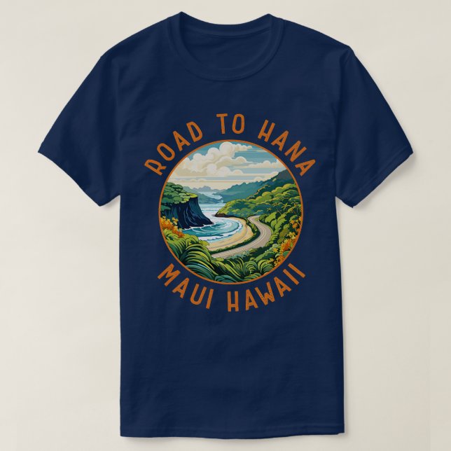 Väg till Hana Maui Hawaii Retro Distress Circle T T Shirt (Design framsida)