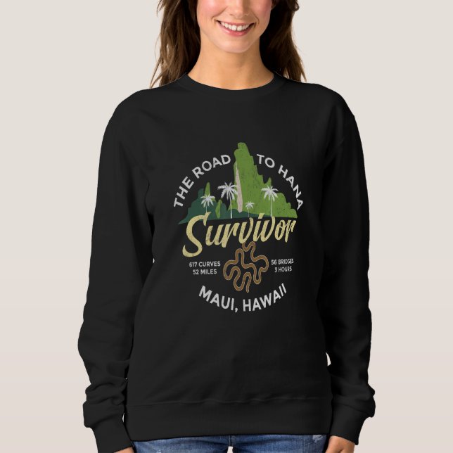 Väg till Hana Survivor Curvy Handflatan Maui Hawai T Shirt (Framsida)