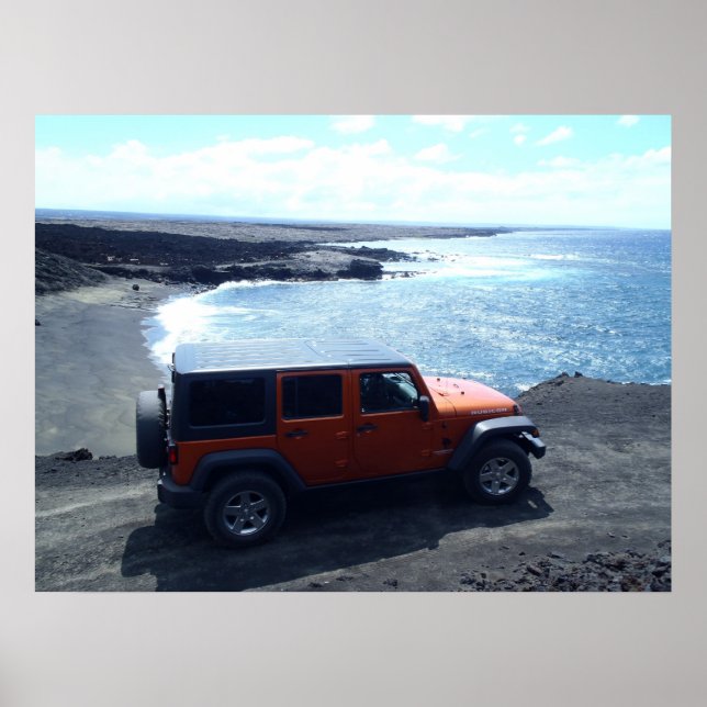 Väg till havets jeep-strandvy i äventyr poster (Framsidan)