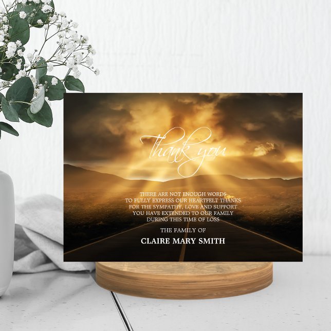 Väg till Heaven Sol Memorial Funeral PHOTO Tack Kort (Road to Heaven Sun Memorial Funeral PHOTO Thank You Card)
