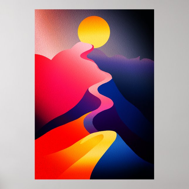 Väg till Sol - Vibrant Abstrakt Mountain Poster (Framsidan)