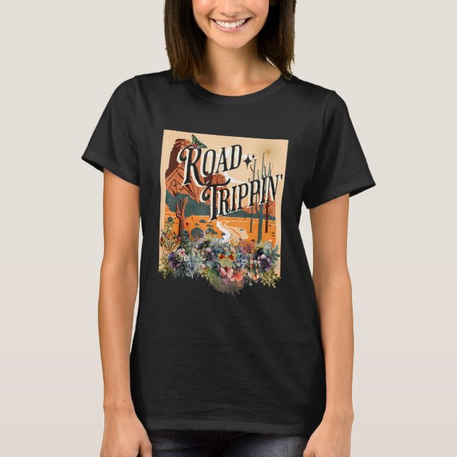 Väg Trippin Retro Stil Vacation Road Tripping Wo T Shirt (Framsida)