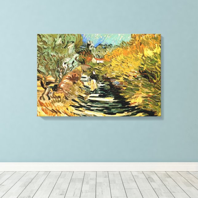 Väg vid Saint-Rémy med figur av Vincent van Gogh Canvastryck (Insitu (trägolv))