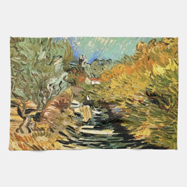 Väg vid Saint-Rémy med figur av Vincent van Gogh Kökshandduk (Horisontell)