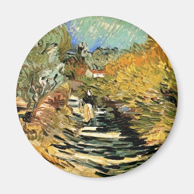 Väg vid Saint-Rémy med figur av Vincent van Gogh Magnet (Framsidan)