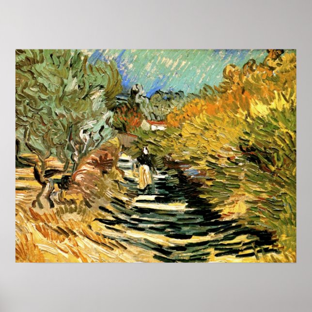 Väg vid Saint-Rémy med figur av Vincent van Gogh Poster (Framsidan)