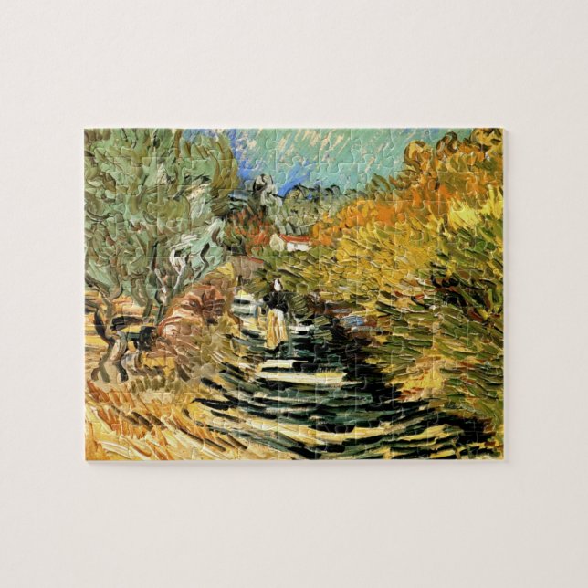 Väg vid Saint-Rémy med figur av Vincent van Gogh Pussel (Horisontell)