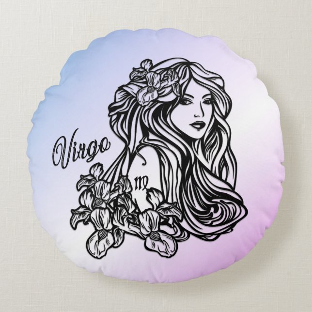 Våg Virgin Zodiac Lila Rund Kudde (Framsidan)