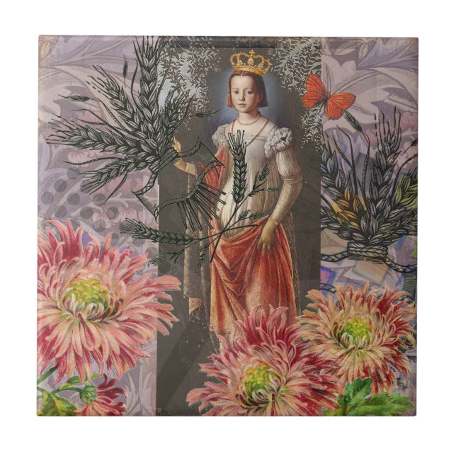 Våg Woman Porträtt Antique Colorful Rik Kakelplatta (Framsidan)
