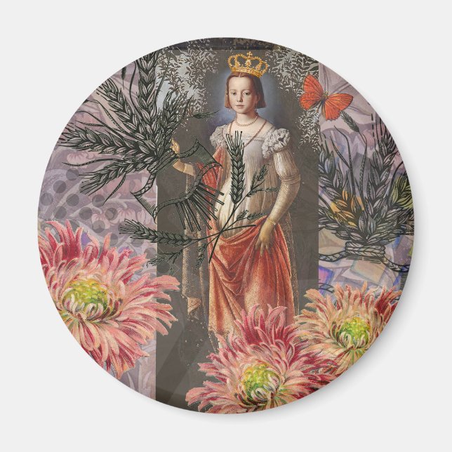 Våg Woman Porträtt Antique Colorful Rik Magnet (Framsidan)