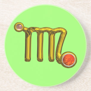 VÅG ZODIAC BIRTHDAY JEWEL Guld Grått Orange Agate Underlägg Sandsten